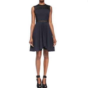 STELLA McCARTNEY Ric-Rac Paneled Fit-and-Flare Dress, Midnight.